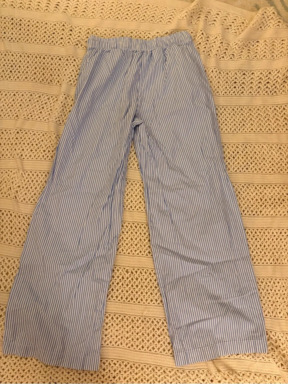 DONNI 100% Cotton Blue White Striped Pop Drawstring Pants Medium - Picture 5 of 6